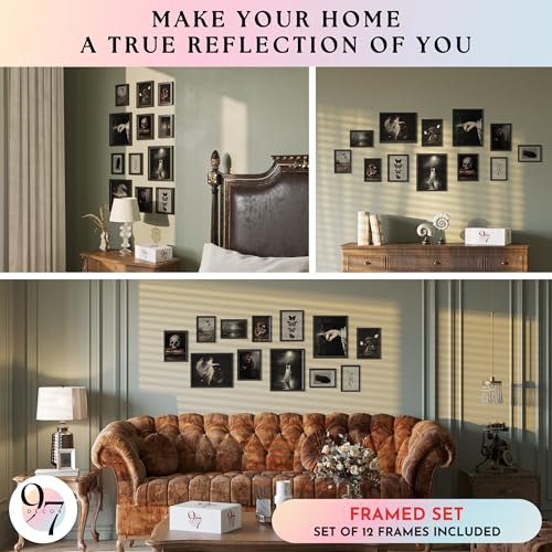 Dark Academia Gothic Wall Art Set - Framed Poster Collection 12x8x10 Black Frame