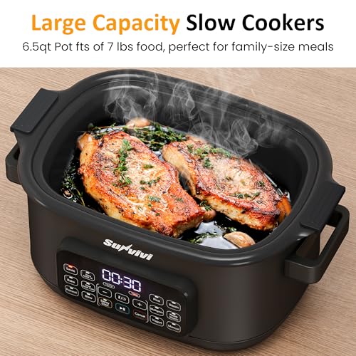 Sunvivi 12-in-1 Programmable Slow Cooker 6.5QT with Timer & Keep Warm - Black