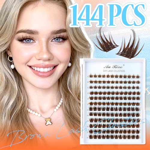 Lash Clusters Brown Fairy Eyelash Clusters DIY Eyelash Extensions 10-16MM D Curl Natural Individual Lashes Wispy 120Pcs Manga Lashes Cluster, DIY Lash Extensions at Home