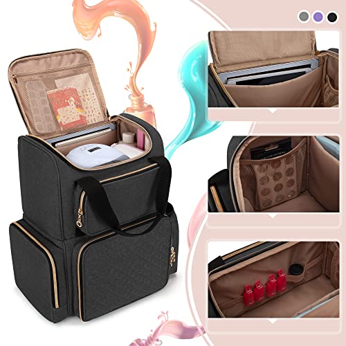 LUXJA Nail Polish Organizer (Backpack Version) Holds 70 Bottles and a Nail Lamp, Travel Nail Bag with 2 Removable Cases and Tools Storage Pockets (Patent Pending), Black