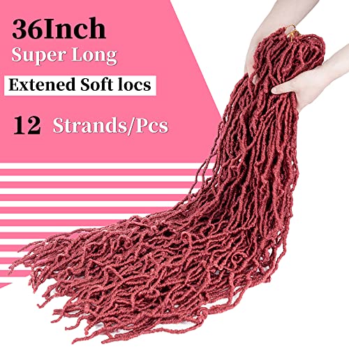 FALEMEI 36 Inch Burgundy Faux Locs Crochet Hair Extensions Pack of 6 - Soft, Pre-Looped, Lightweight, Full Head Ready