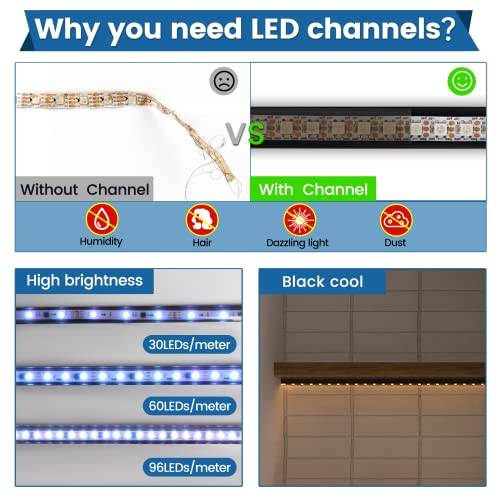 LED Strip Channel with Smoky Cover 2M 6.6FT Black Aluminum Profile for Lights - Variation of 2M 10P