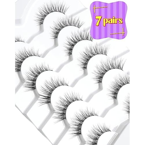 Onlyall Natural Lashes Wispy Lashes Natural Look False Eyelashes Natural Flared Eyelashes False Eye Lashes Soft Fluffy Lashes 7 Pairs D12 Flirty-13mm