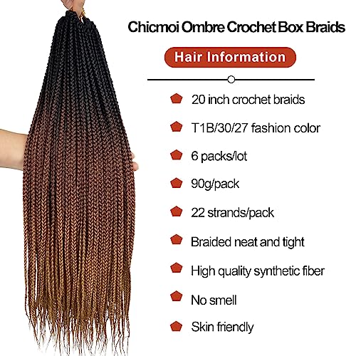 20 Inch Ombre Crochet Box Braids for Black Women - 6 Packs, 1B/30/27 Variation