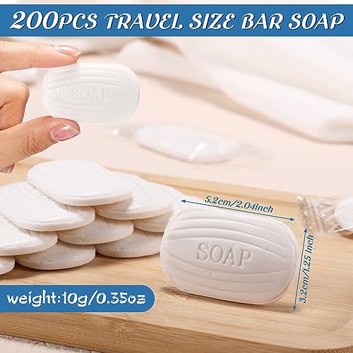 200 Pcs 0.35 oz Mini Bar Soap in Bulk Individually Wrapped for Travel Size Hotel Soap Bars Amenities Toiletries for Guest Inns Hotels Bathroom Rentals Vacation