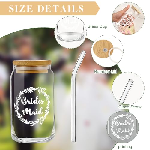 9 Pcs Bridesmaid Proposal Gifts - Will You Be My Bridesmaid Kit with Elegant Box Jewelry Box Glass Cup Invited Cards Knotted Bracelets Sunglasses Scrunchies Raffia Grass (Pink)