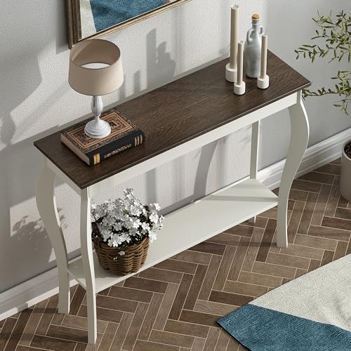 39-Inch Narrow Farmhouse Entryway Table with Storage Shelf - Soft White
