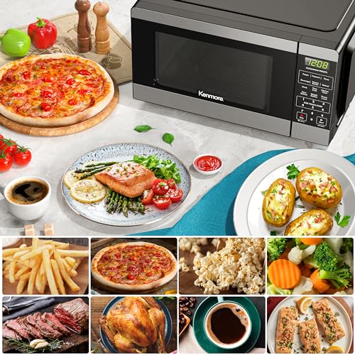 Stainless Steel Countertop Microwave 0.7 Cu Ft 700W with 6 Auto Presets & Child Lock