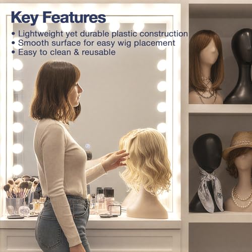 16 Inch Plastic Mannequin Head Set - Nude 2 Pack with Adjustable Angles