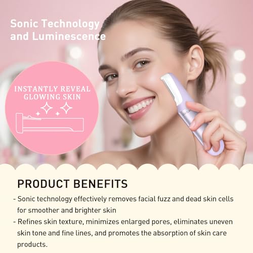 Dermaplane Razor for Women Face, Dermaplaning Tool for Face, Sonic Exfoliation & Peach Fuzz-Hair Removal System with 10 Dermaplaning Blades, Twilight Purple