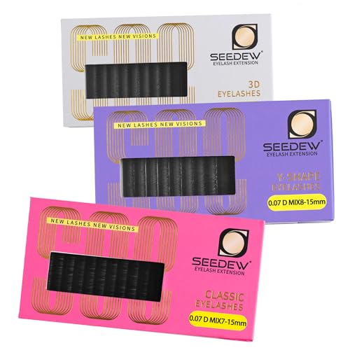 Eyelash Extensions Set, 3 Pieces Individual Hybrid Volume Premade Lashes, (Classic + YY Lashes + W-3D Lashes) 0.07 D Mix Black, for Practice, Cost-Effective, Beginner Lash Artists Friendly