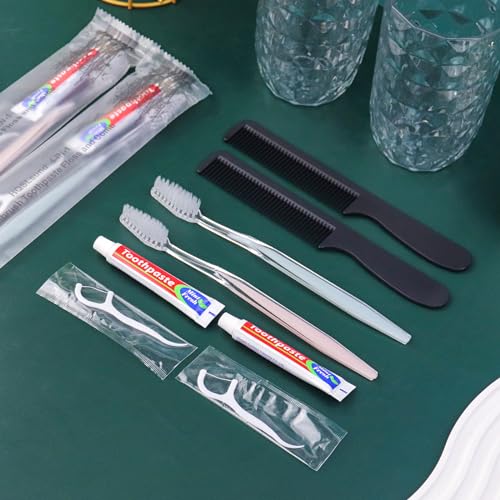 50 Pack 4-in-1 Disposable Toothbrush Set with Toothpaste, Comb & Floss - Travel Oral Care
