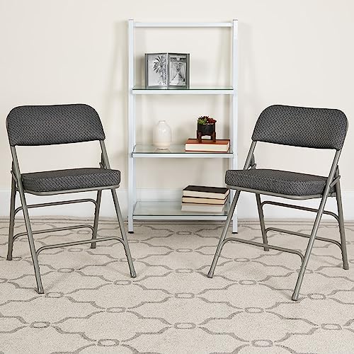 Gray Fabric Folding Chair Set of 2 - Padded Metal Folding Chairs for Indoor & Outdoor Use