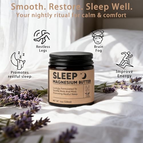 Magnesium Butter for Sleep - Magnesium Cream with Shea & Mango Butter, Arnica & Essential Oils, Nighttime MagnesiumLotion for Leg, Foot, Original Lavender 4oz