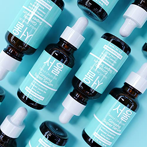 SeoulCeuticals Korean Skin Care Ginseng Serum - K Beauty Skincare with Green Tea + Centella + Royal Jelly - Cruelty Free & Organic for Dewy Glow 1oz