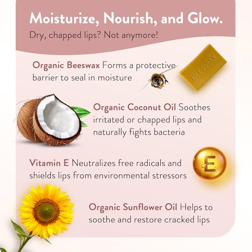 Organic Lip Balm Set - 8 Piece Variety Pack with Argan & Essential Oils
