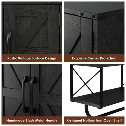 Rustic Farmhouse Wall Medicine Cabinet with Barn Doors - Black