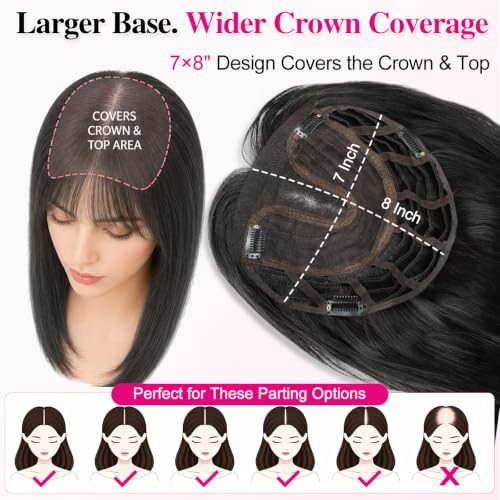 26 Inch Hair Topper for Women with Bangs - Black Brown Thinning Hair Volumizer