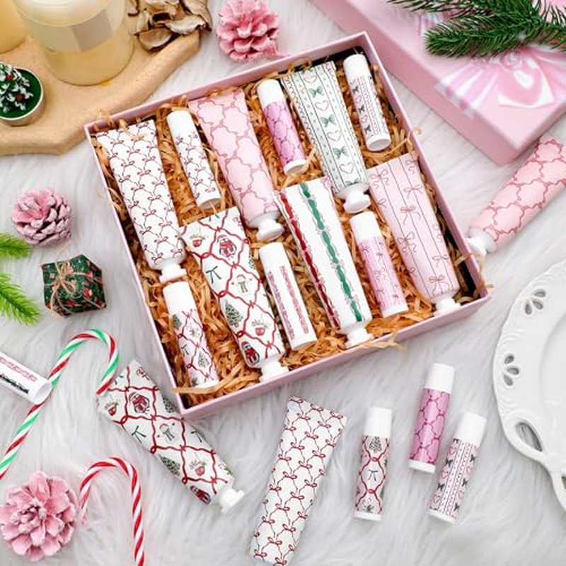 24 Pcs 12 Sets Valentine's Day Hand Cream and Lip Balm Bulk Gift Set, 6 Scents Coquette Bow Valentine's Day Travel Size Hand Lotion Lip Care Gift for Women Staff Coworkers