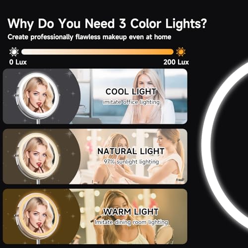 Rechargeable Double-Sided LED Makeup Mirror with 10X Magnification & Adjustable Brightness
