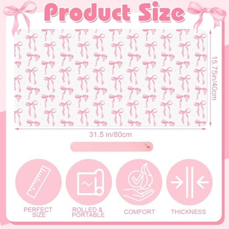 Coquette Bow Makeup Mat for Vanity Top Protector, Valentine Dual Sided Leather Vanity Waterproof Desk Pad Dressing Mat Nonstick Gifts for Women Home Office Decor(Pink,15.7" X 31.5")