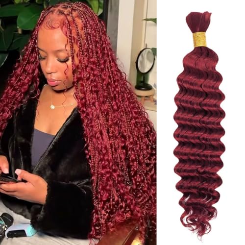 Boho Curly Hair Extensions 20 Inch Burgundy Human Hair Bulk #99J Variation of THIS listing