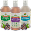 Unscented Probiotic Soapberry Body Wash, Shampoo & Conditioner Set - 3 Pack, pH Balanced for Sensitive Skin (9 Oz Bottles)