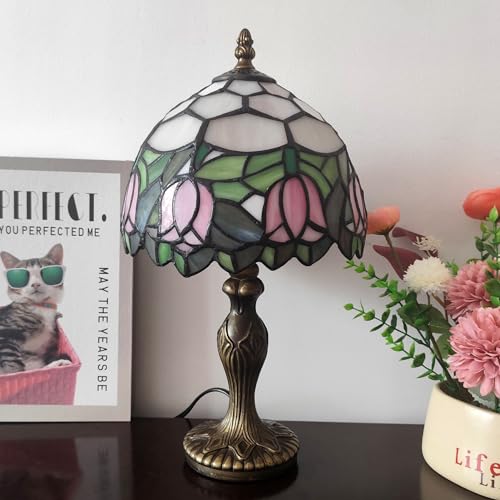 Pink Tulip Tiffany Table Lamp Small Stained Glass Desk Lamp 3-Way LED – XPHMXP