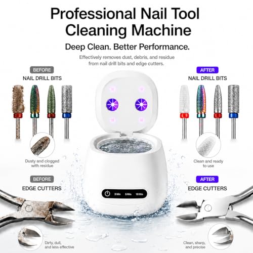 Pinkiou Off White Rechargeable Nail Tool Cleaner with 3 Timer Modes 48000Hz Deep Vibration