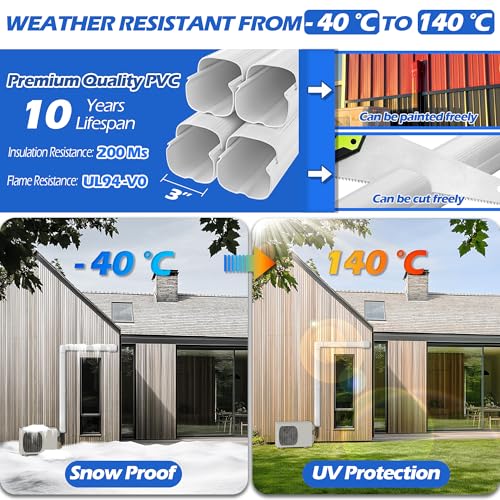 TAKTOPEAK White 3'' 17 Ft Mini Split Line Set Cover for Ductless AC & Heat Pumps