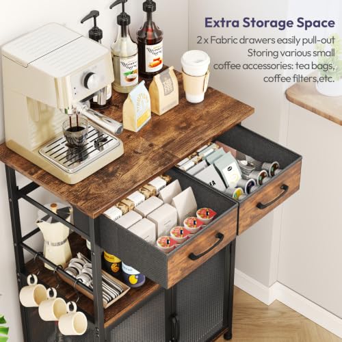 Espresso Coffee Bar Cabinet with Drawers & Hooks - 20.47 x 13.78 x 31.3 Inches