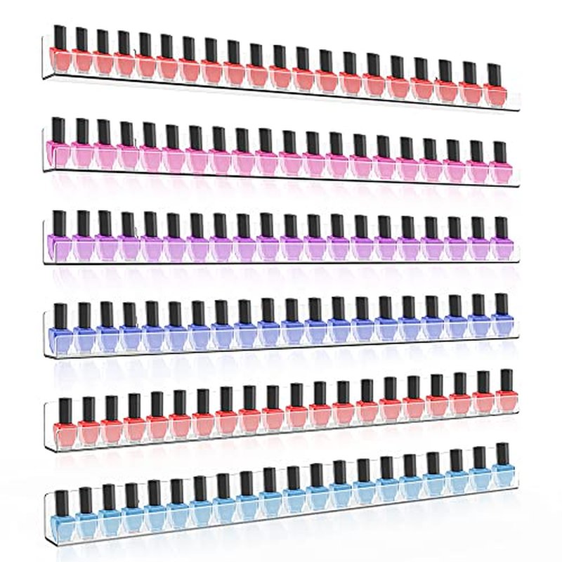 24 Inches Acrylic Nail Polish Rack for Wall, Clear Nail Polish Organizer Wall Mounted for 150 Bottles, 6 Pack