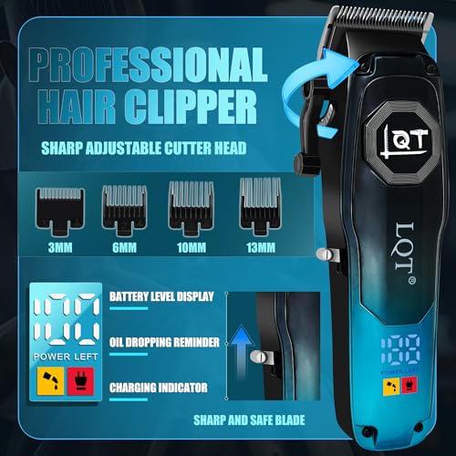 Professional Men¡¯s Grooming Kit, Barber-Grade Cordless Hair Clipper, Beard Trimmer & Shaver Set with High-Speed Motor, USB Fast Charging, LED Display, Salon & Home, Gifts for Men, Gradient Blue