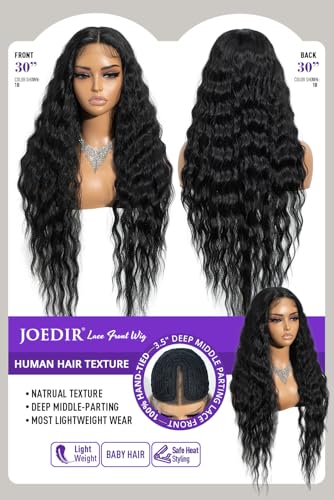 30 Inch Wavy Lace Front Wig for Women - Deep Part Natural Hair with Baby Hair - Black Variation