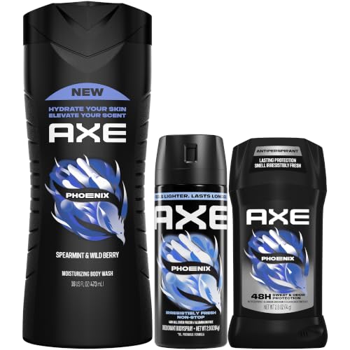 AXE Phoenix Men’s Body Care Gift Set - Body Wash, Deodorant Stick & Spray, 48H Odor Protection