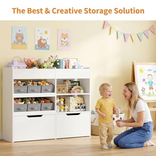 Kids Toy Storage Organizer with Bookshelf & Rolling Drawers - Safe & Space-Saving