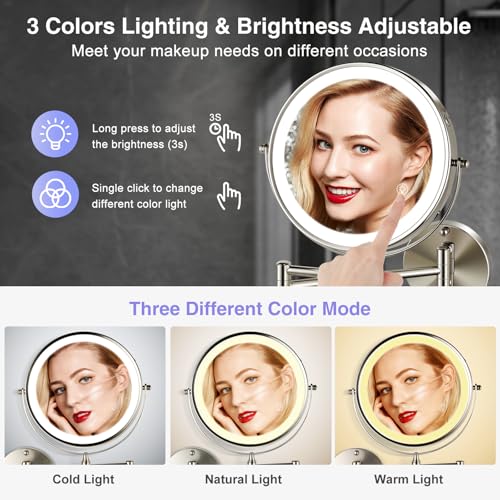Magnifying Mirror with Lights 1X/20X Wall Mounted - Brushed Nickel 8.5"
