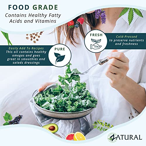 Zatural 100% Pure Hemp Seed Oil - Food Grade & Cold Pressed - Virgin Hemp Oil for Cooking, Smoothies, and Salads (32 Fl Oz)