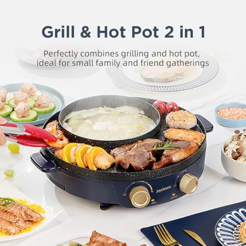 Electric Grill with Hot Pot Combo, 2L Korean BBQ Indoor Cooking Machine