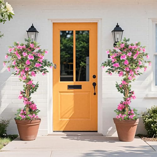 Rose Red Artificial Bougainvillea Tree - 4ft 11in Faux Tropical Plant with Pot for Indoor Outdoor Decor