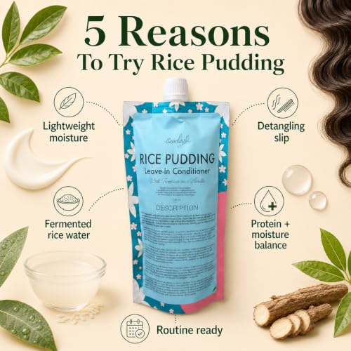 Ecoslay Rice Pudding Leave-In Conditioner 8oz for Curly & Damaged Hair - Moisturizer & Detangler - Natural Nourishing Hair Treatment