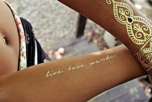 Metallic Temporary Tattoos 4 Sheet Pack - Gold, Silver, Black Henna-Inspired Waterproof Body Art