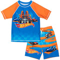 Hot Wheels Boys' 2-Piece Swimwear Set - Rash Guard & Trunks, Blue, Toddler to Big Kid