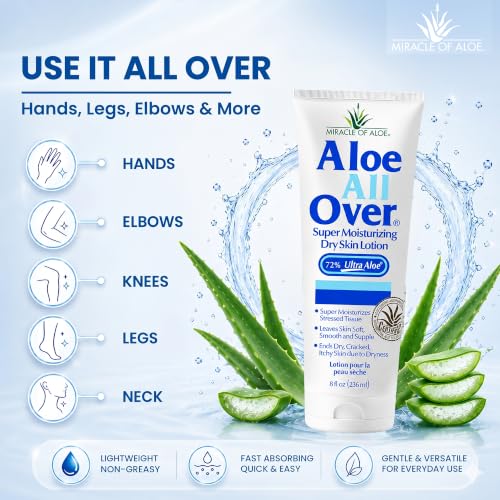 Aloe All Over Super Moisturizing Lotion 8oz Pack of 2 - Dry Skin Relief for Men Women Kids