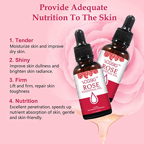 Rose Essential Oil 30ml - Aromatherapy, Skin Moisturizing, Anti-Aging, Reduce Pigmentation, Quickly Absorbed