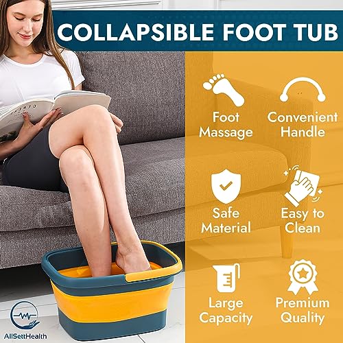 AllSett Health Collapsible Foot Soaking Tub - Foldable Orange Navy Home Spa