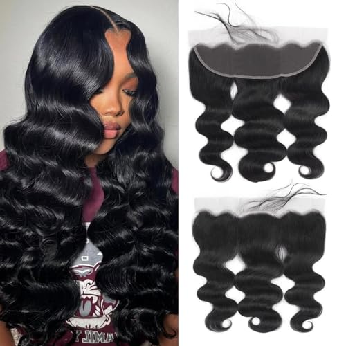16 Inch HD Lace Frontal Body Wave Human Hair - Brazilian Virgin, Pre Plucked, Free Part, 150% Density, Black