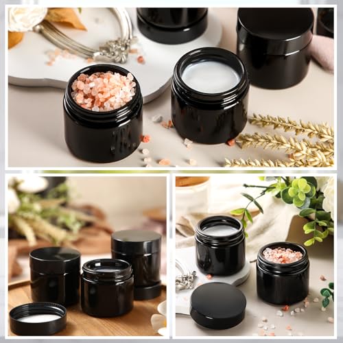 Domensi 48 Pcs 2 oz Glass Jars with Lids Travel Size Round Leakproof Empty Cosmetic Jars with Inner Liners Lid for Storing Makeup Lotions Face Cream Ointments Candle DIY Making (Black)