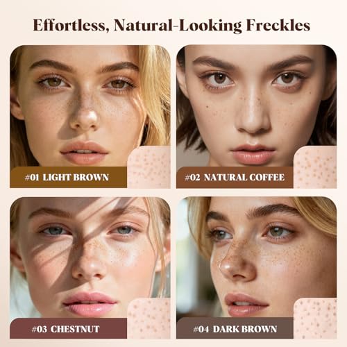 Freckle Pen 4 PCS Set ? 4 Colors (Light Brown, Natural Coffee, Chestnut, Dark Brown) for Natural Looking Fake Freckles ? Waterproof, Long Lasting Faux Freckles Makeup Tool