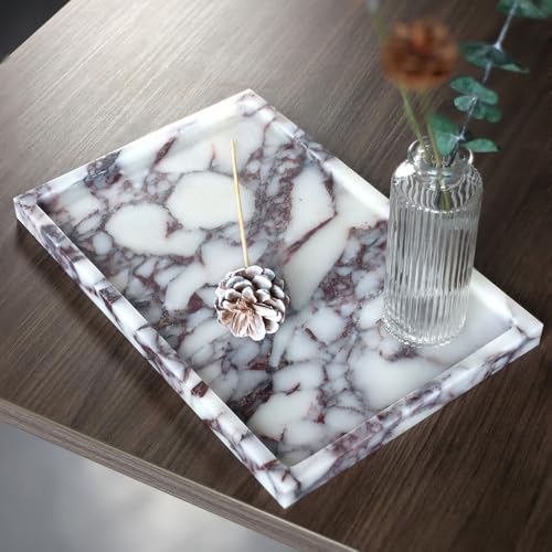 12x8 Inch Calacatta Viola Marble Vanity Tray - Elegant Home Decor